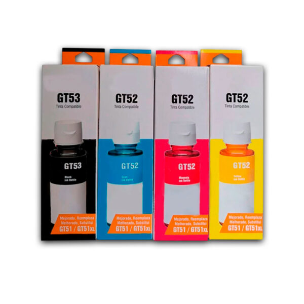 Kit de Tinta HP GT52 Y GT53 Negro 90ml y colores 70ml Compatible Kit de Tinta HP GT52 Y GT53 Negro 90ml y colores 70ml Compatible
