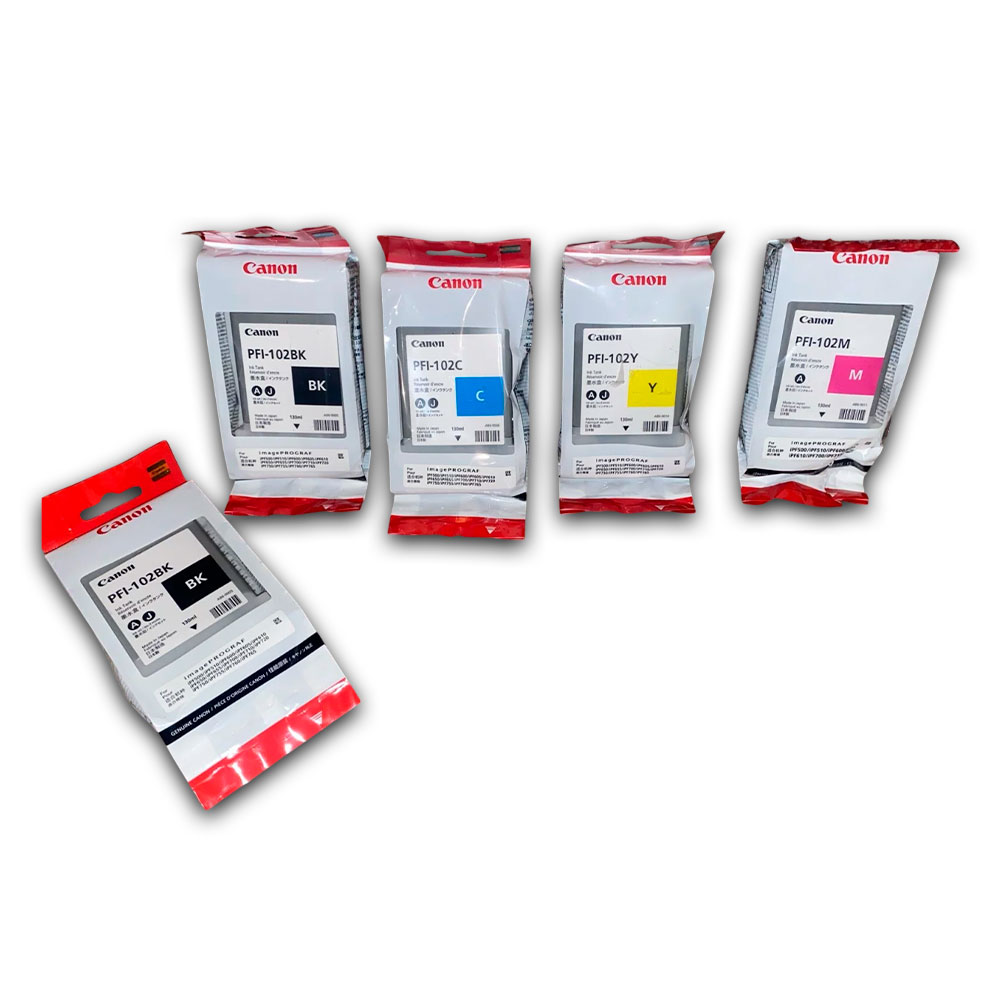 0004-36087-2 Kit de Tinta Canon PFI-102 Negro y Tricolor iPF750 Original - Imagen 2
