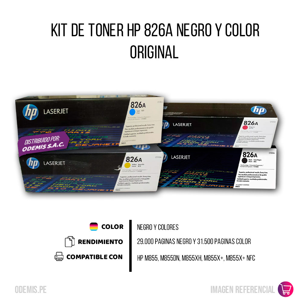 0004-36104-2 Kit de toner HP 826A CYMK M855dn, M855xh, M855x Original - Imagen 2