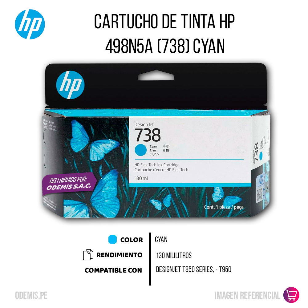 0101-013616-2 Tinta HP 738 Cian 498N5A 130ml T850, T950 Original - Imagen 2
