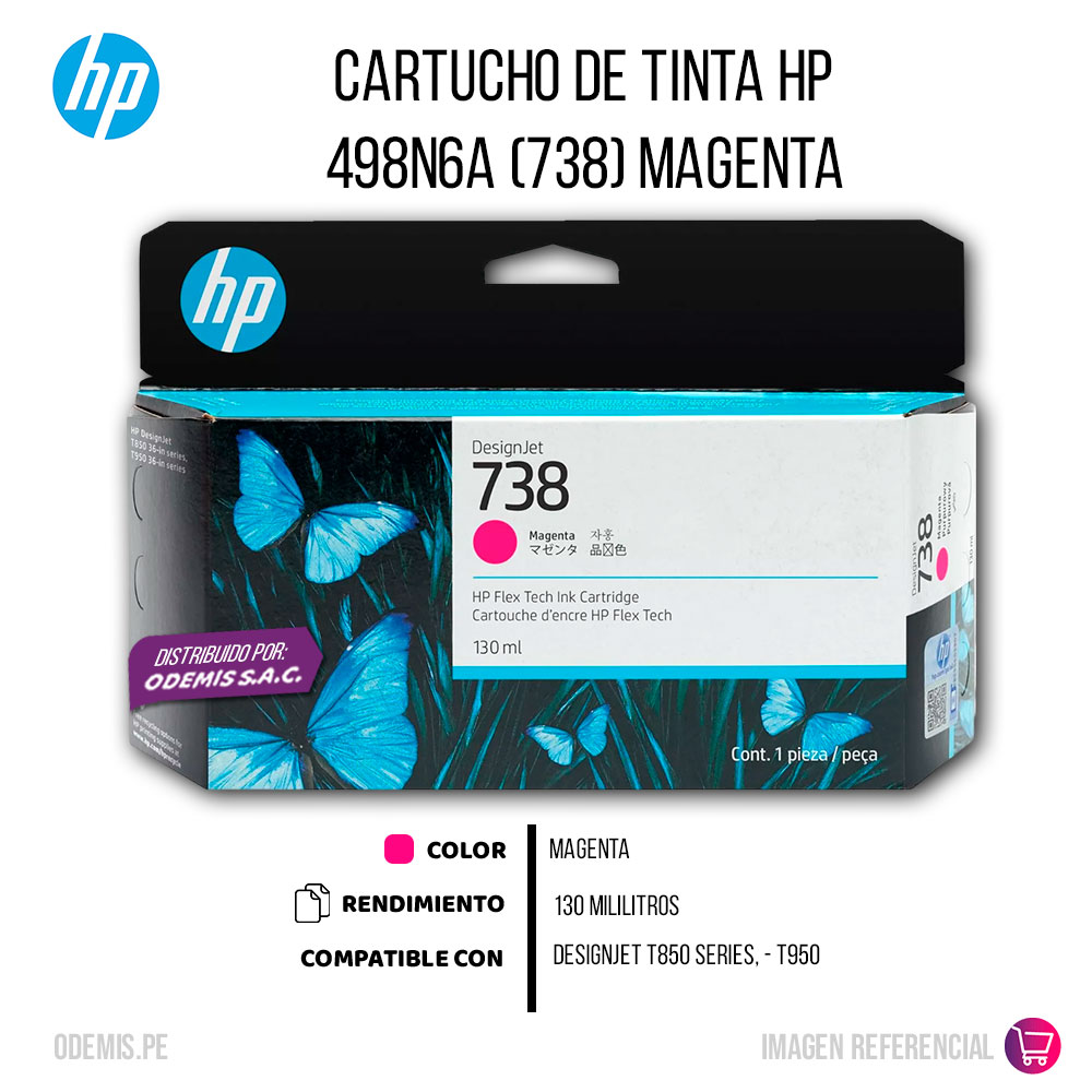 0101-013617-2 Tinta HP 738 Magenta 498N6A 130ml T850, T950 Original - Imagen 2
