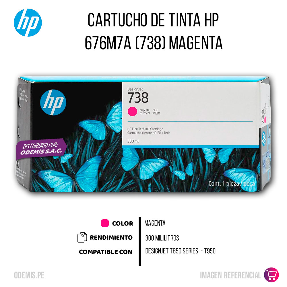 0101-013621-2 Tinta HP 738 Magenta 676M7A 300ml T850, T950 Original - Imagen 2