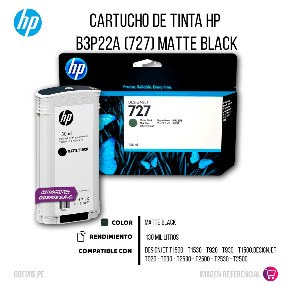 0101-013625-2 Tinta HP 727A Negro Mate B3P22A 130ml T1500 Original - Imagen 2