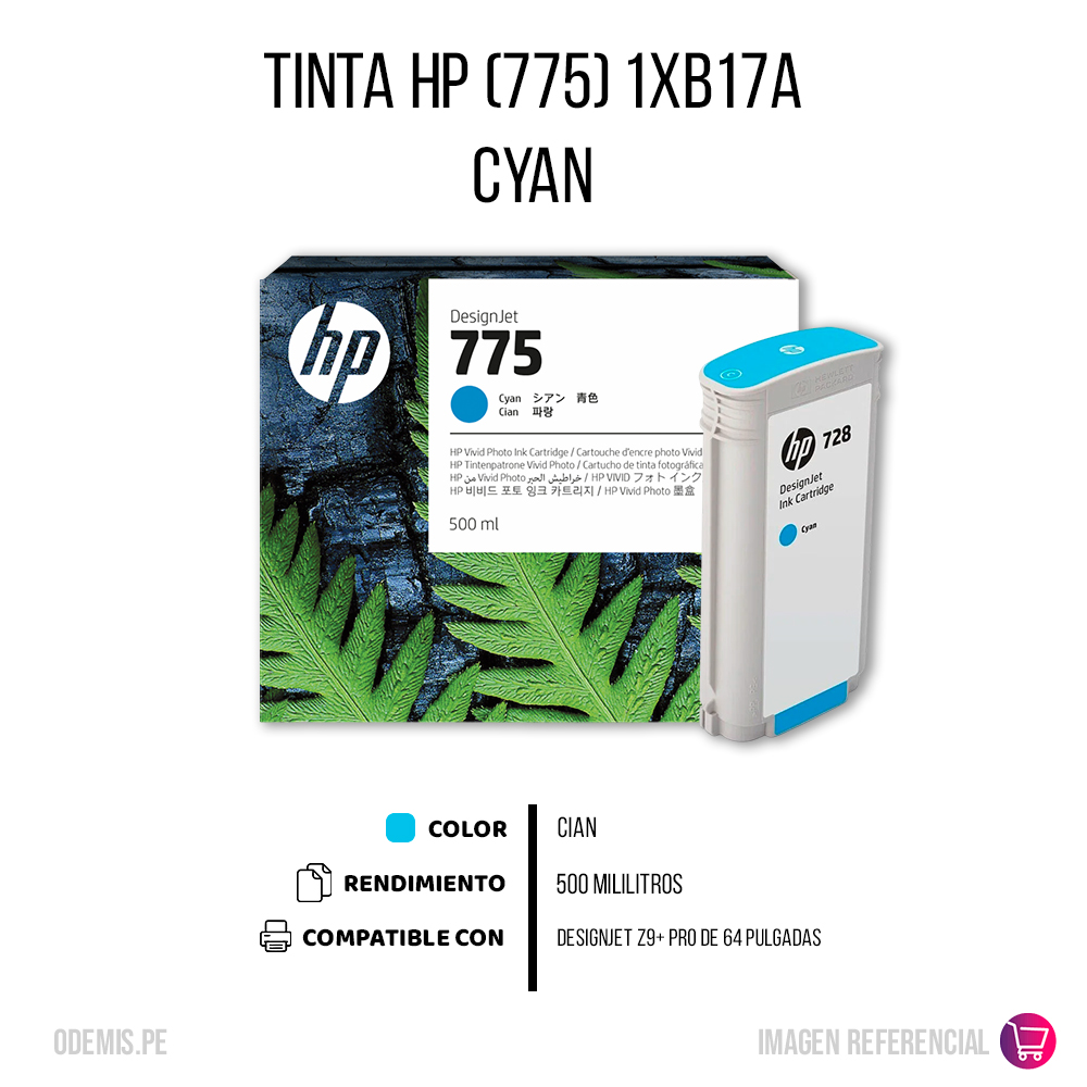 1038-0015056-2 Tinta HP 775 Cian 1XB17A 500ml Z9+ Pro Original - Imagen 2