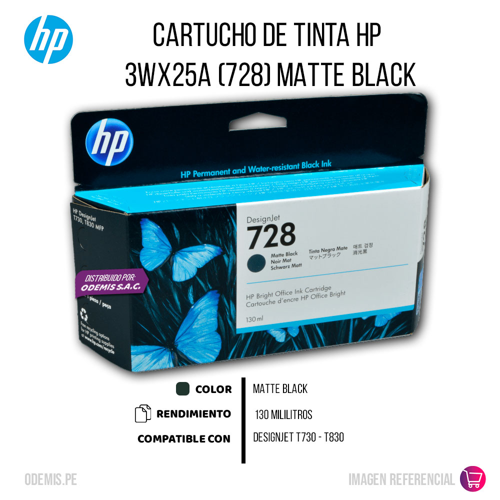 1038-0015058-2 Tinta HP 728 Negro Mate 3WX25A 130ml T730 Original - Imagen 2