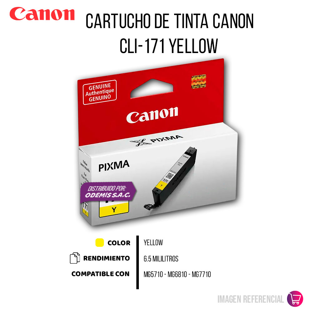 143-0015028-2 Tinta Canon CLI-171Y Yellow 6,5ml MG5710, MG6810 Original - Imagen 2