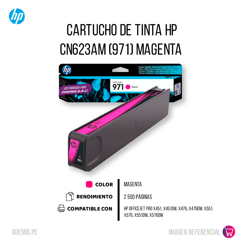 1500-010603-3 Tinta Hp 971 Magenta Cn623Am 25K Pág. X451 Original - Imagen 2