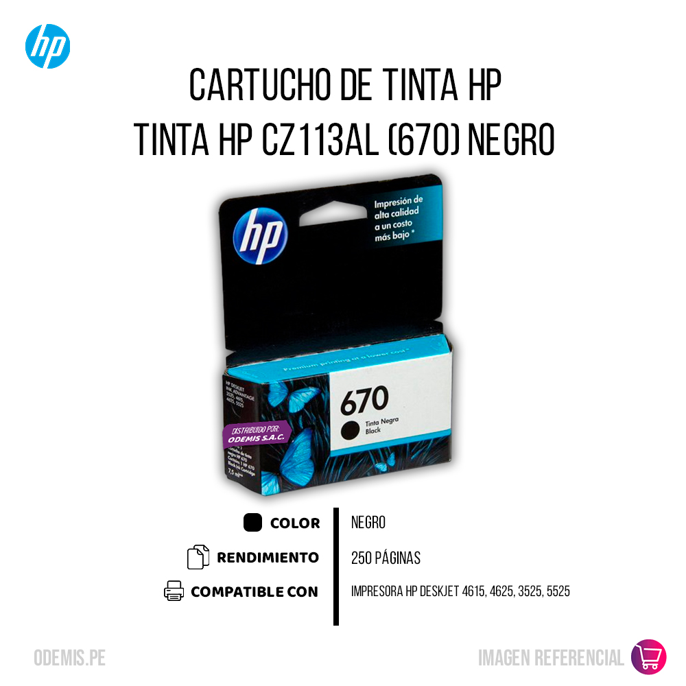 1500-010605-3 Tinta Hp 670 Negro Cz113Al 250 Pág. 3525 Original - Imagen 2