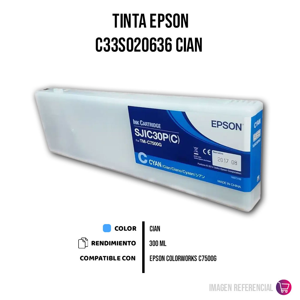 1500-010683-2 Tinta Epson C33S020636 Cian 300ML C7500G Original - Imagen 2