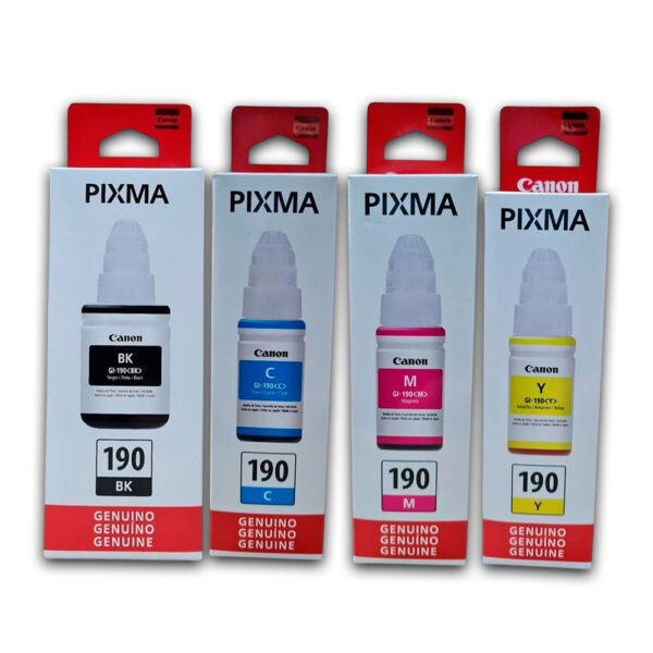 Kit Tintas Canon GI-190 Negro 70ml y colores 135ml G3110 Original Kit Tintas Canon GI-190 Negro 70ml y colores 135ml G3110 Original