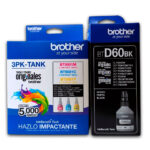 Kit Tintas Brother BT 5001 3PK Tank BTD 60BK Negro y colores Original