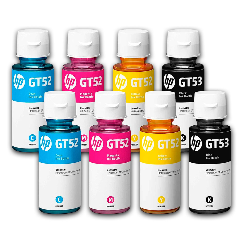 1500-010928-2 Kit Tintas Hp GT52 y GT53 Colores y negro 90 y 70ml Original - Imagen 2