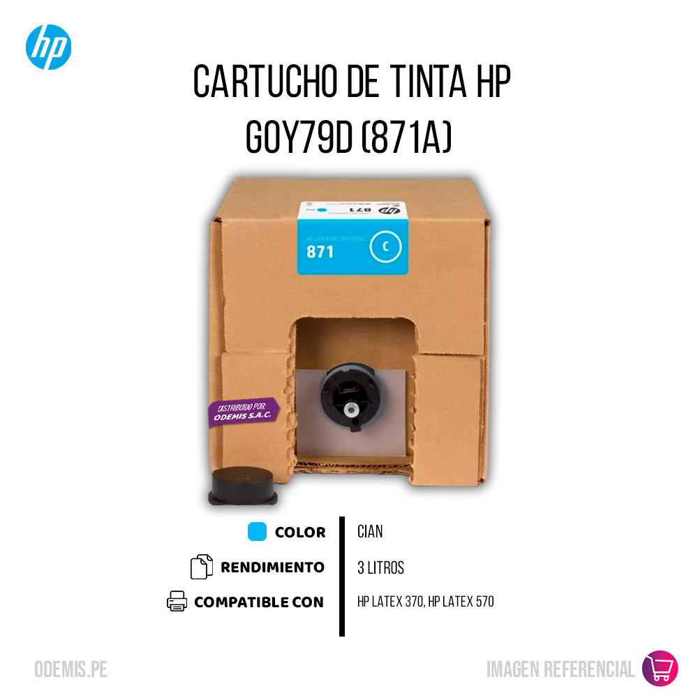 54746-45745-2 Tinta Hp 871A Cyan G0Y79D 3 Litros 370 Original - Imagen 2