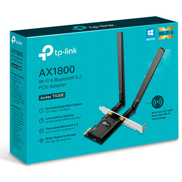 ADAPTADOR TP-LINK ARCHER TX20E AX1800 PCIE. BLUETOOTH 5.2 ADAPTADOR TP-LINK ARCHER TX20E AX1800 PCIE. BLUETOOTH 5.2