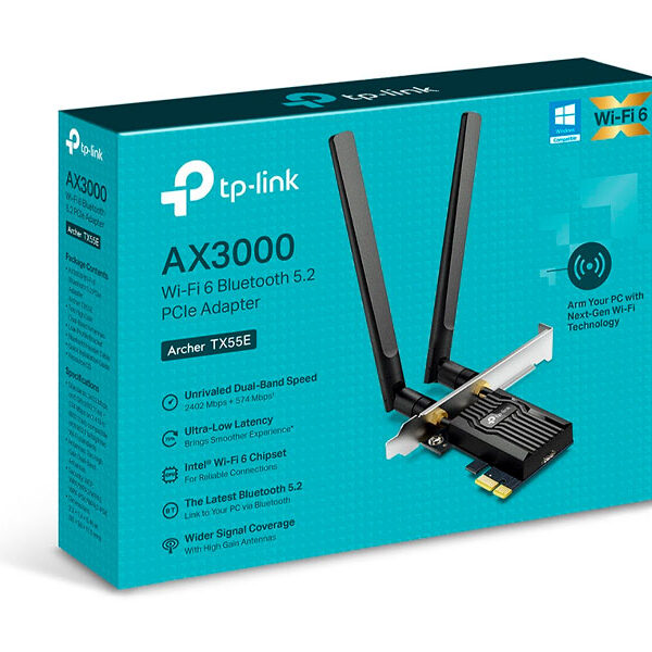 ADAPTADOR TP-LINK AX3000 ARCHER TX55E PCI-E WIFI 6 BLUETOOTH 5.2 ADAPTADOR TP-LINK AX3000 ARCHER TX55E PCI-E WIFI 6 BLUETOOTH 5.2