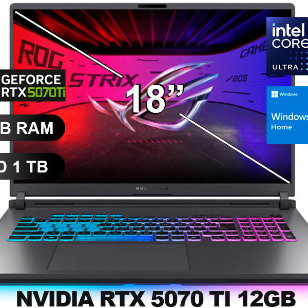 LAPTOP ASUS ROG STRIX G18 G815LR-S9118W ULTRA9-275/ SSD1TB/ 16GB/ RTX5070T-12GB/ 16/ W11H