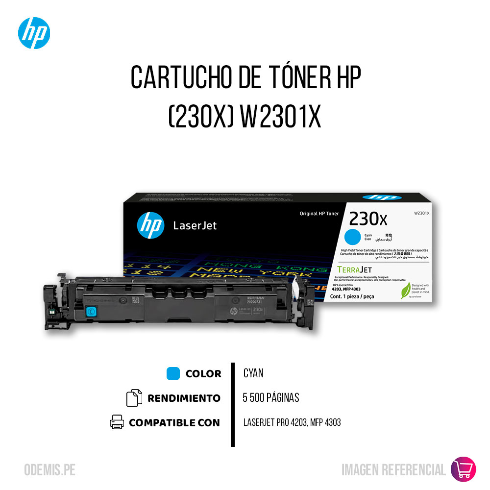 W2301X-TONER-HP-230x-cyan-CARTUCHO_3 Toner Hp W2301X (230X) Cyan 4303dwe, 4303dw 5500 pag Original - Imagen 2